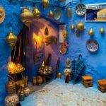 The blue city Morocco doorway arch with Moroccan ornaments