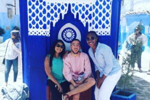 The blue city Morocco Tour guide Omar with happy clients